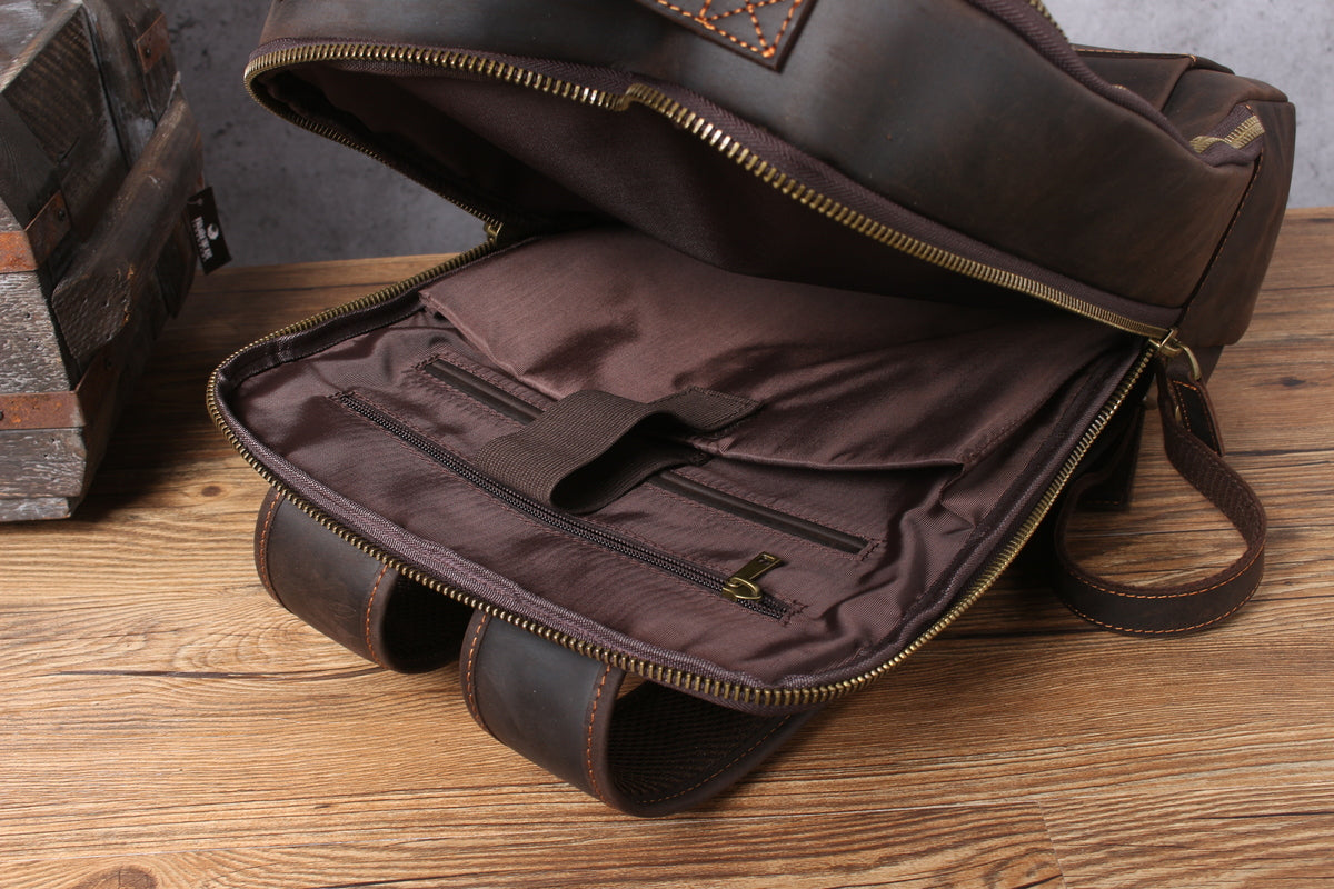 sac à dos en cuir brun lisse pour ordinateur portable