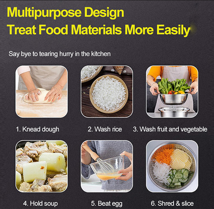Stainless Steel Vegetable Cutter with Drain Basket，Grating basin, water filter basin, stainless steel basin all-in-one