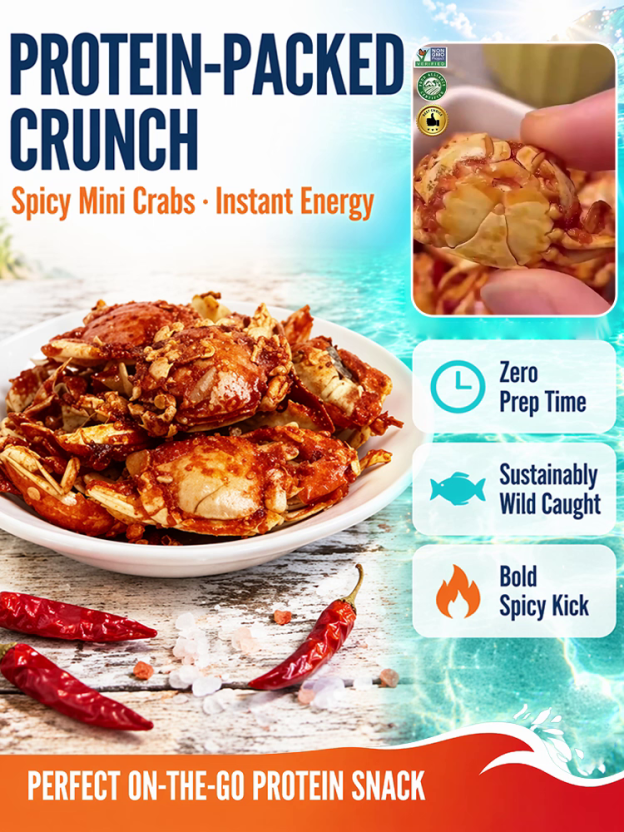 [Freshly Caught Deep-Sea Crab with Plenty of Meat] Spicy  Crispy  Ready-to-Eat Baby Crabs 