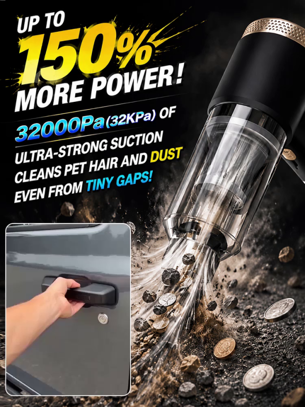 Multifunctional high-power car vacuum cleaner and air inflator! The Ultimate Portable Car Tool.30-day risk-free trial.