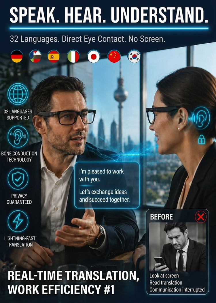 Smart Zoom Color-Changing Solar Real-Time AI Translation Glasses