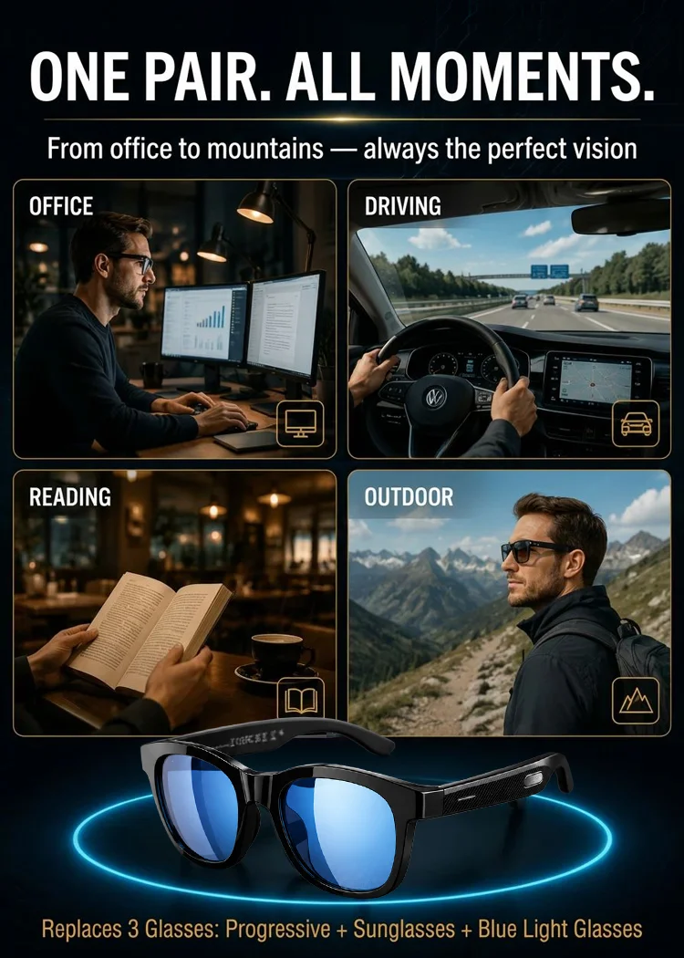Smart Zoom Color-Changing Solar Real-Time AI Translation Glasses