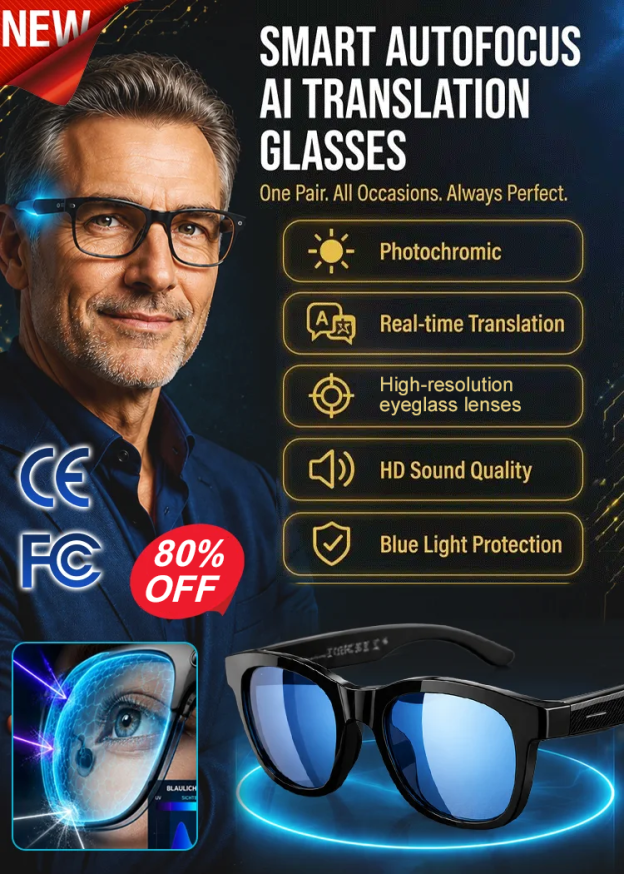 Smart Zoom Color-Changing Solar Real-Time AI Translation Glasses