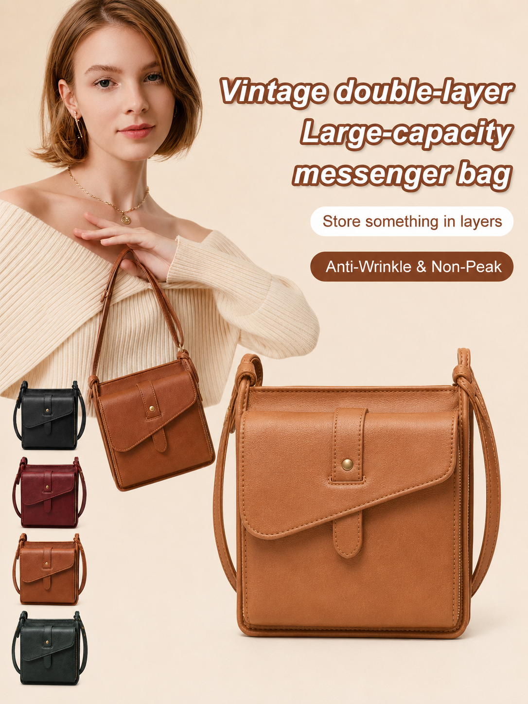 Large-capacity anti-theft crossbody bag