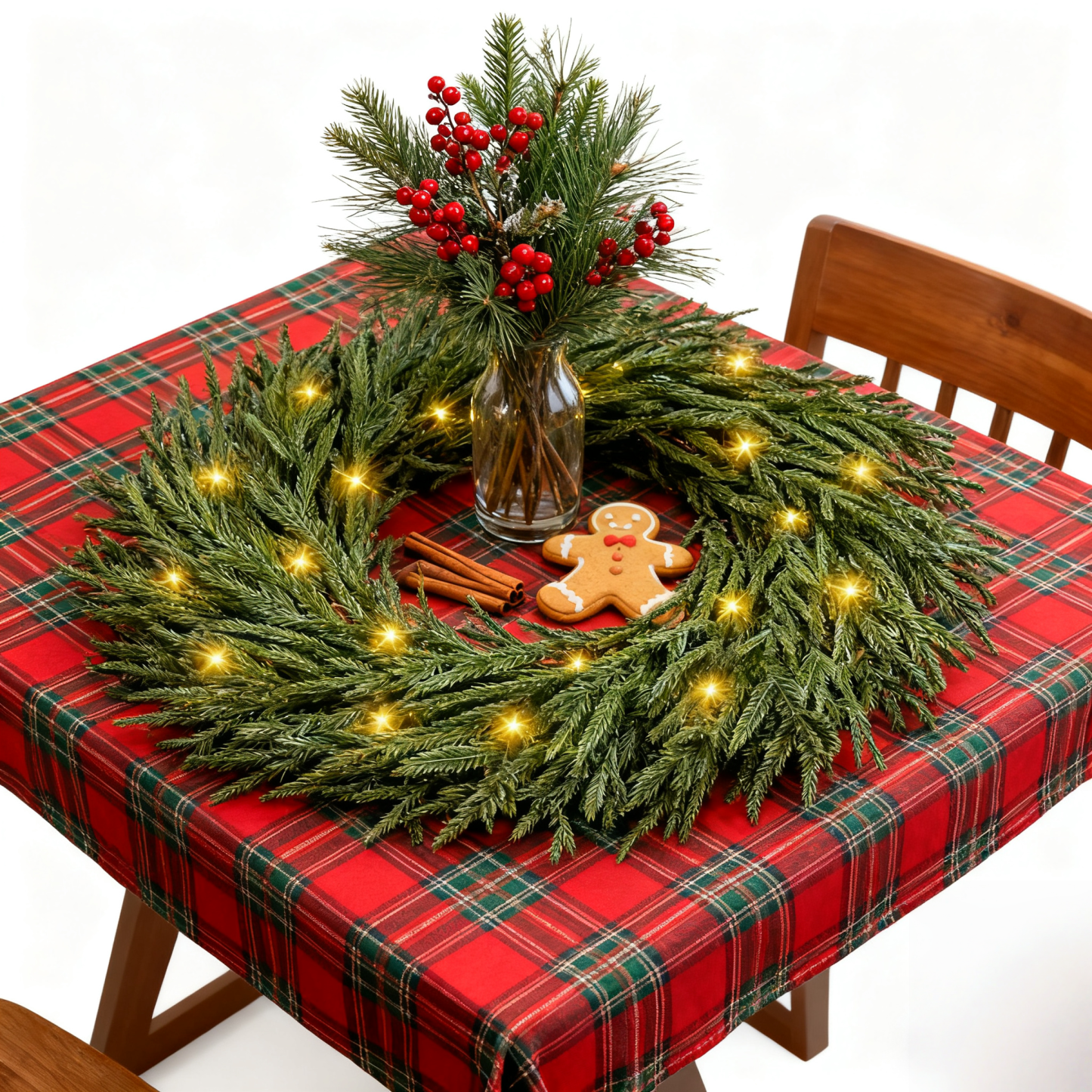 🎄Early Christmas Sale🔥Lighted Norfolk Pine Wreath, Timer and 8 Modes