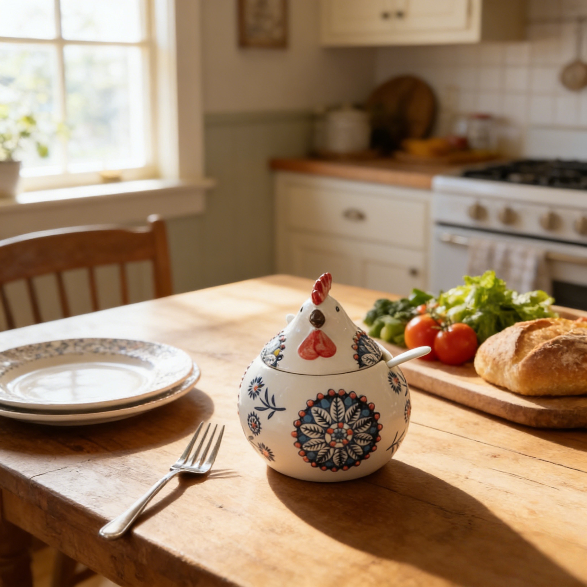 Ceramic Chicken Spice Jars with Lid and Spoon