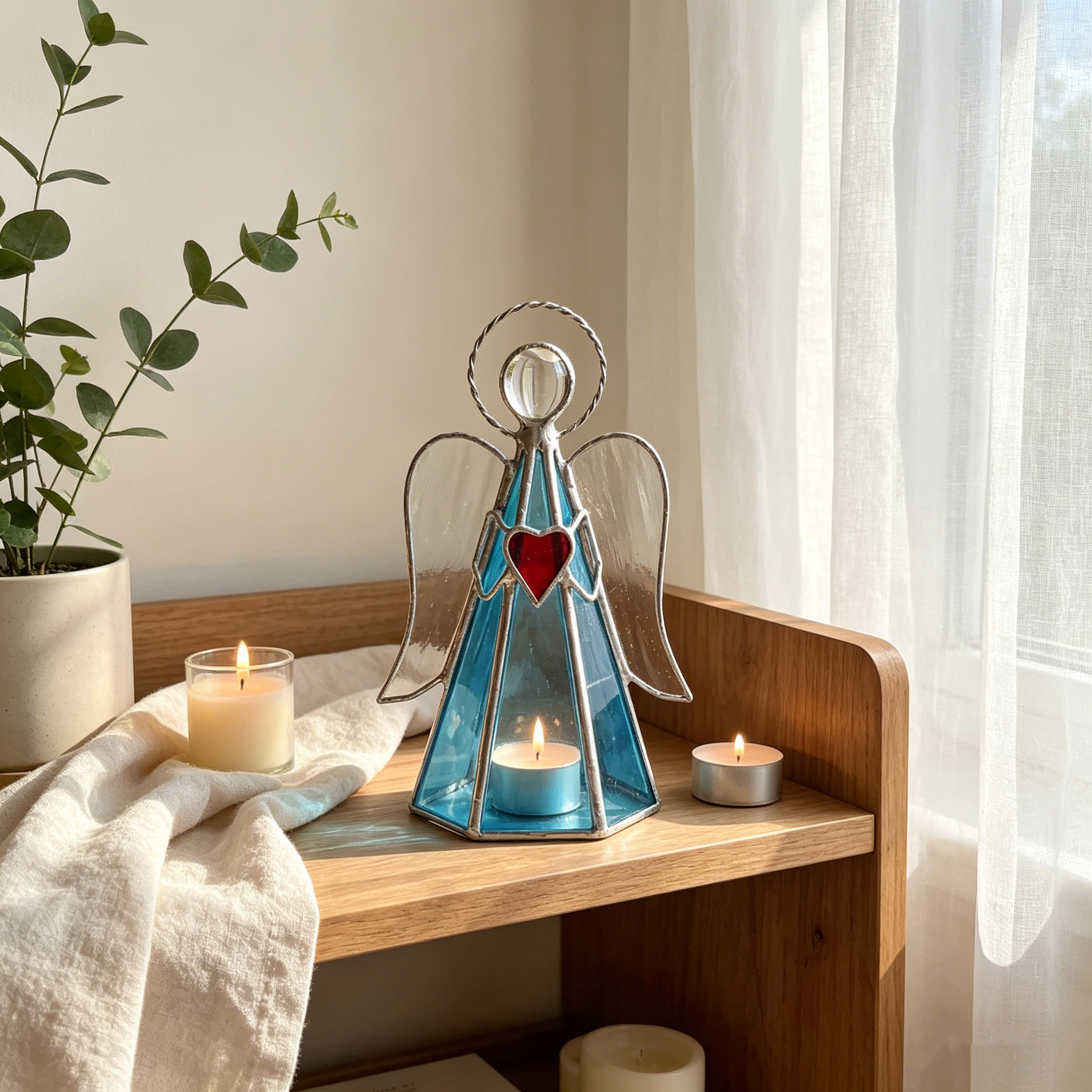 Guardian Angel Stained Glass Candle Holder