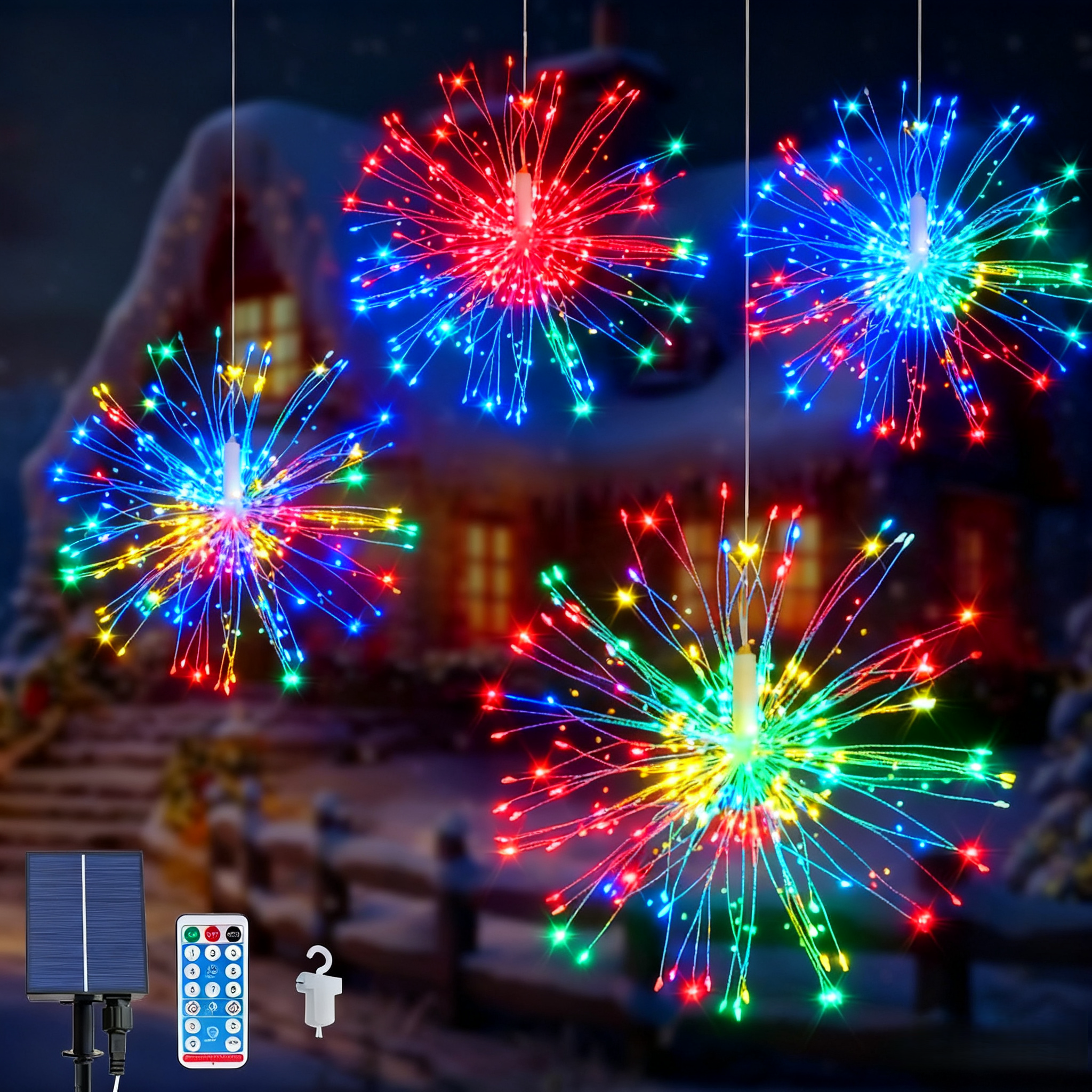 🎄2025 Christmas On Sale✨4 Pack Solar Hanging Firework Lights with 8 Modes