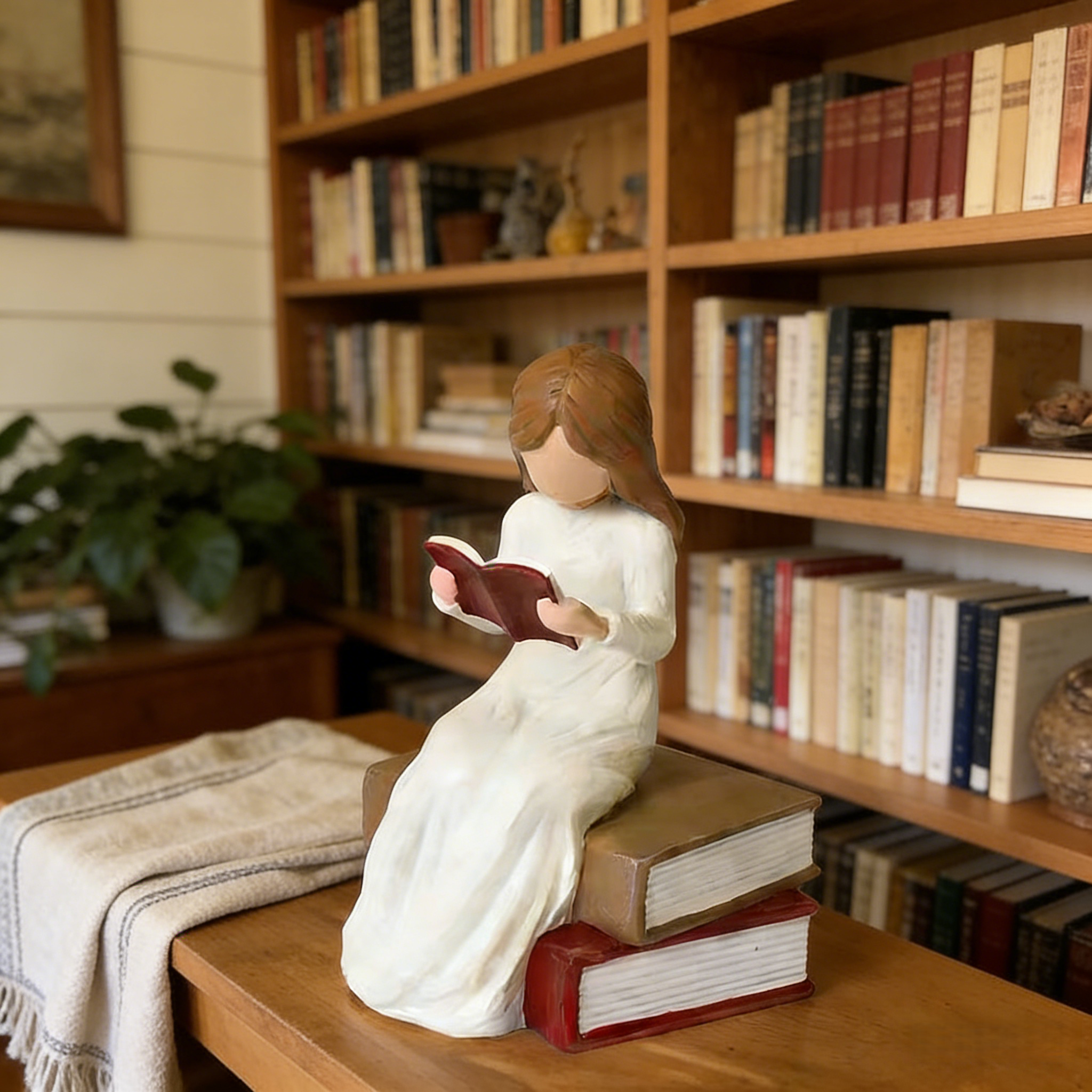 Book Lover Gifts Reading Sculpture,Hand-Painted Resin Figurines Ornaments ,Bookshelf Decor for Home Office Desk