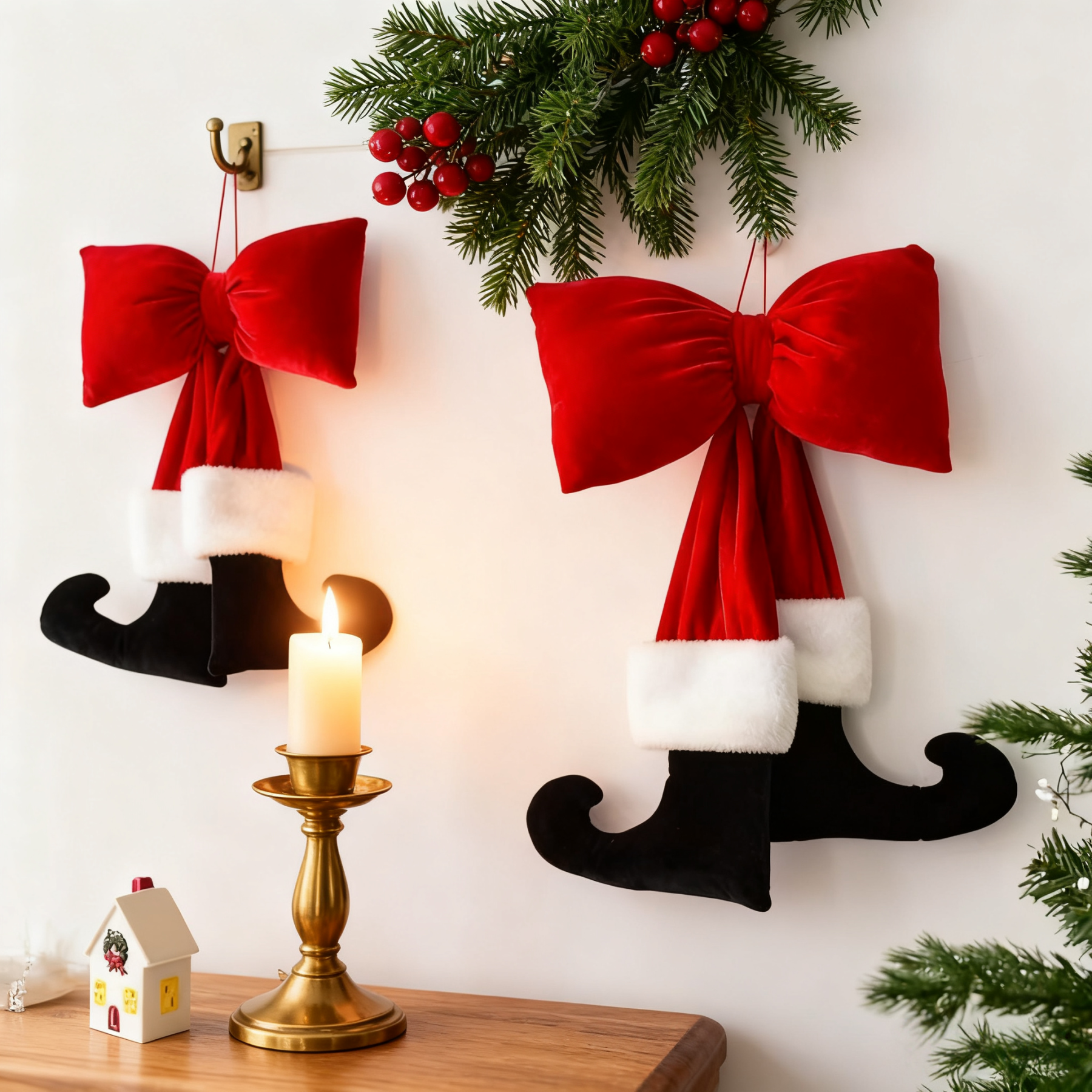 Christmas Bow Ornament with Black Feet