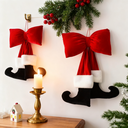 Christmas Bow Ornament with Black Feet