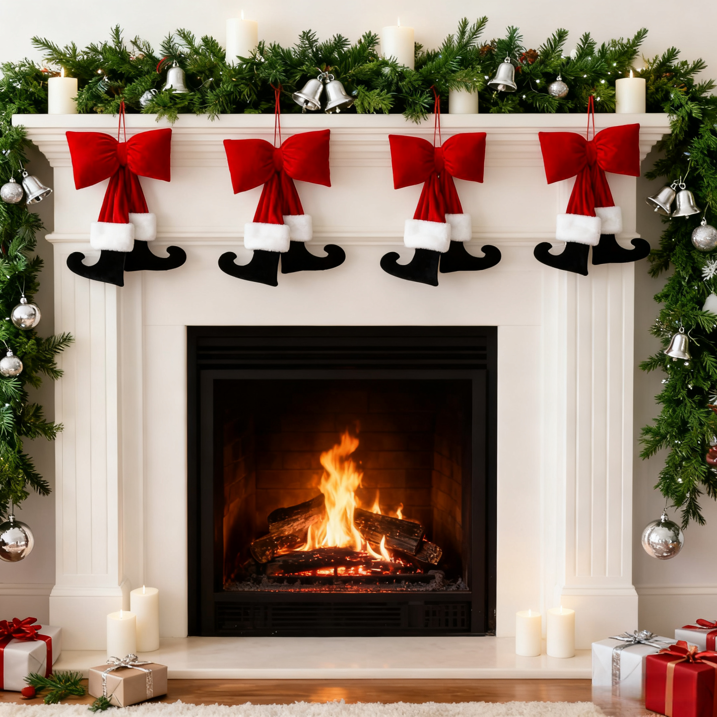 Christmas Bow Ornament with Black Feet