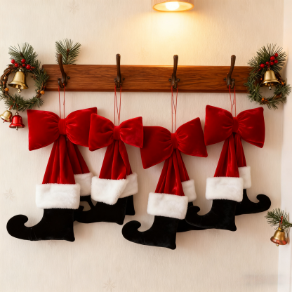 Christmas Bow Ornament with Black Feet