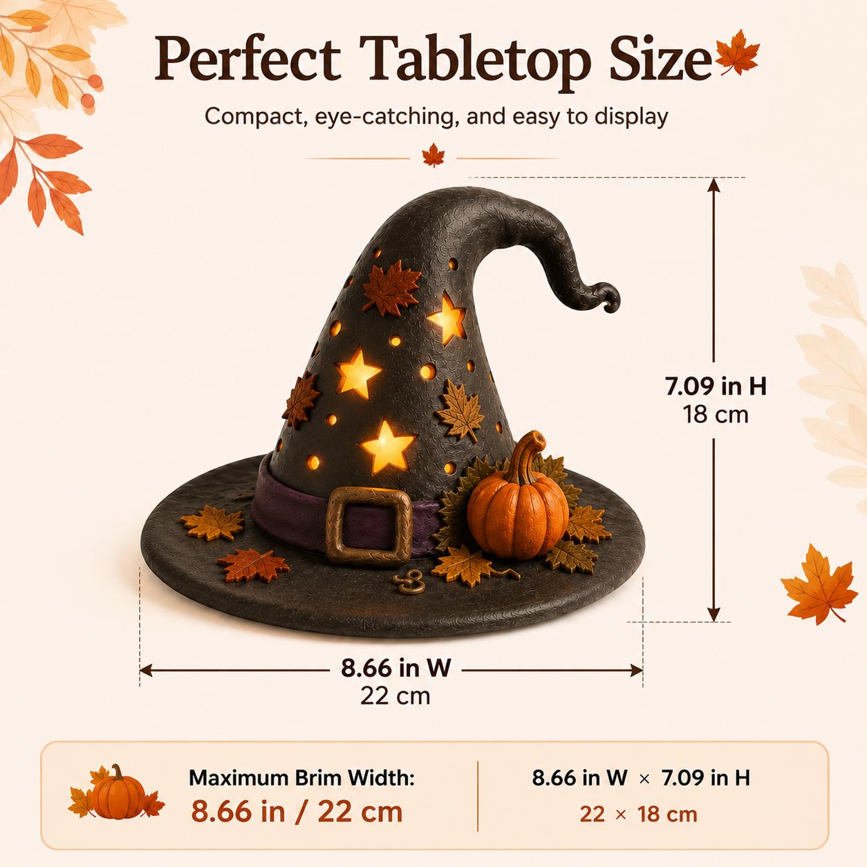 Lighted Witch Hat Tabletop Lantern– Lighted Fall Resin Decor