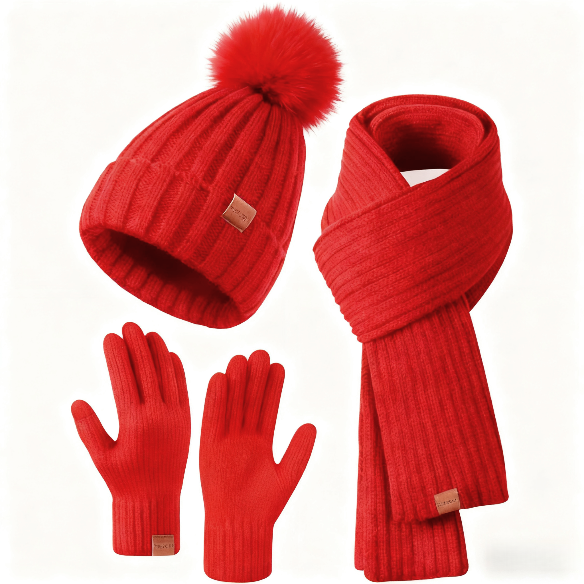 Winter Beanie Hat Scarf Gloves Set