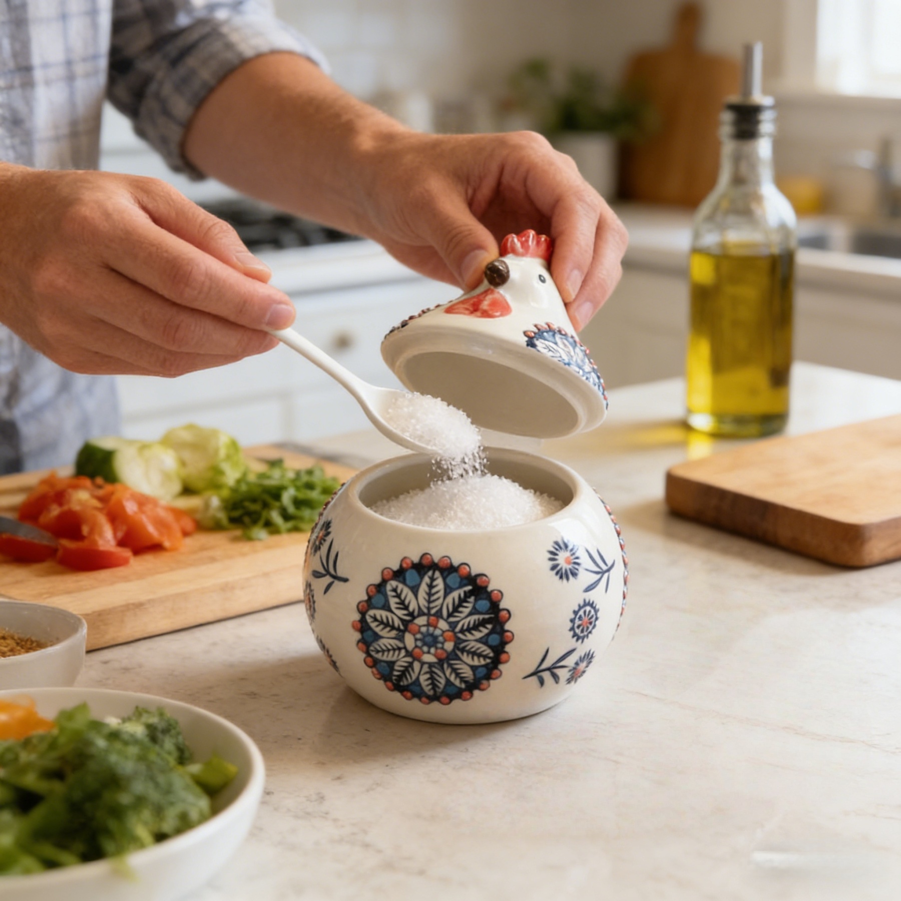 Ceramic Chicken Spice Jars with Lid and Spoon