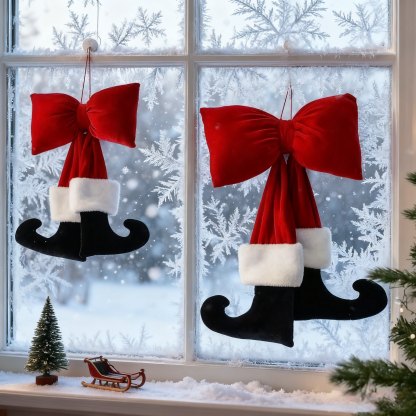 Christmas Bow Ornament with Black Feet