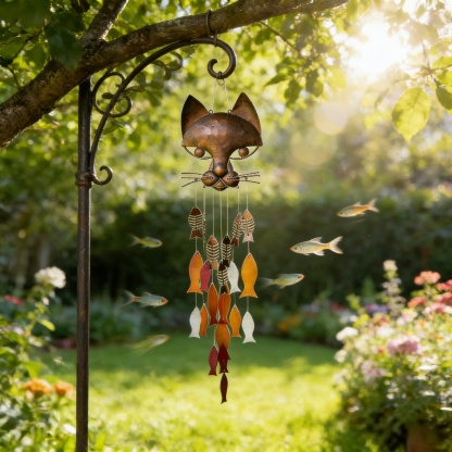 Metal Cat and fish wind chimes