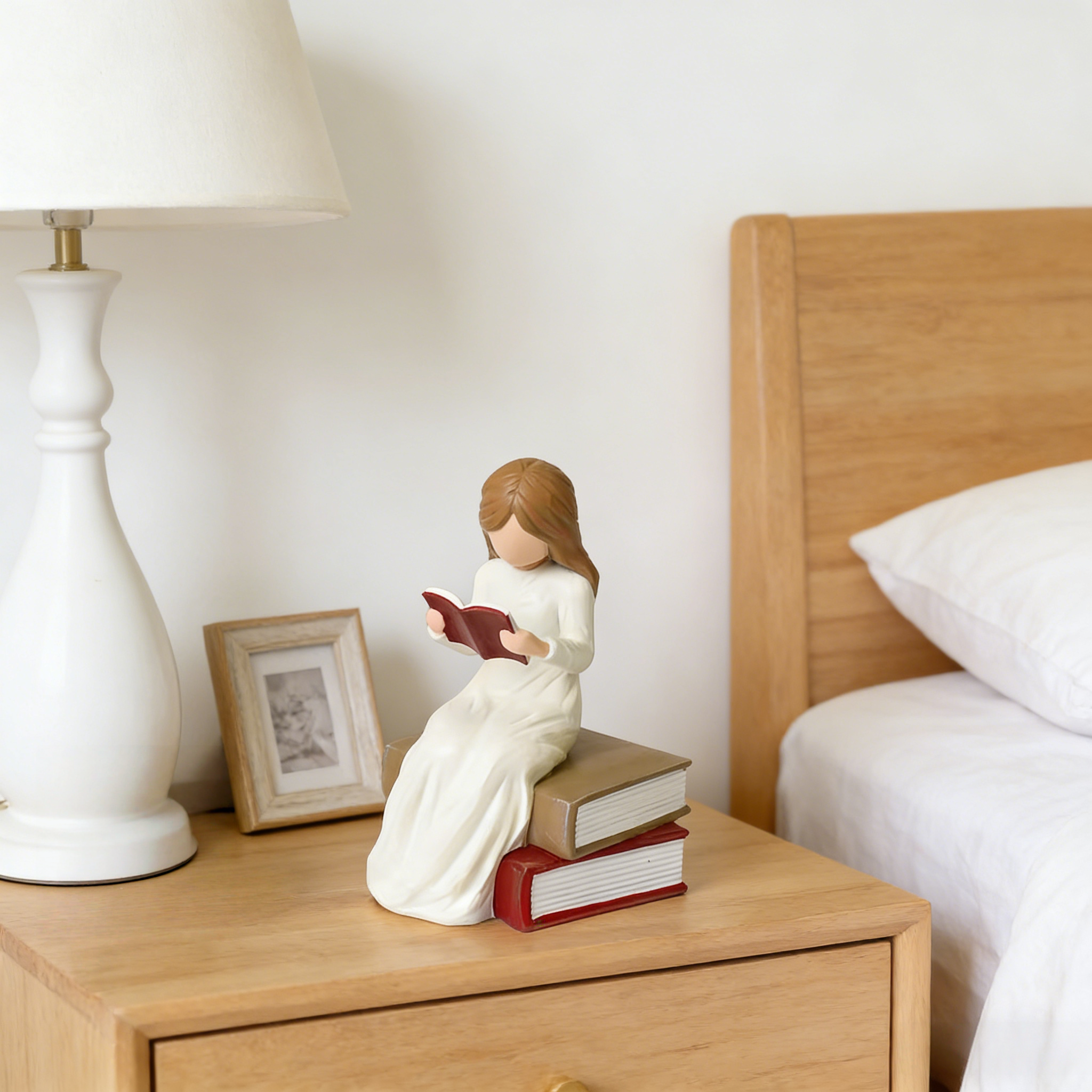 Book Lover Gifts Reading Sculpture,Hand-Painted Resin Figurines Ornaments ,Bookshelf Decor for Home Office Desk