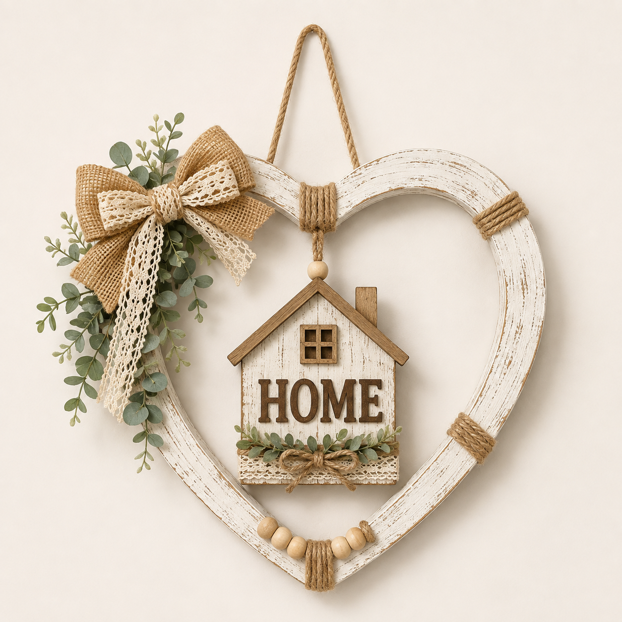 Rustic Farmhouse Heart Wall Decor with “Home” Sign-Farmhouse Hanging Collection