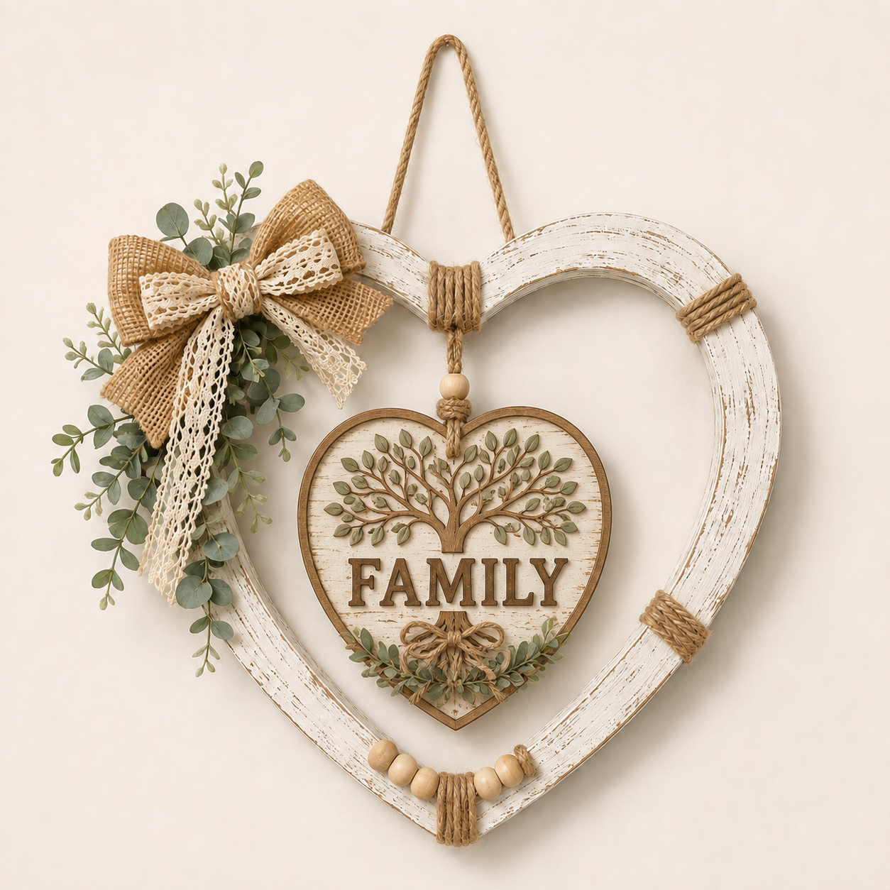 Rustic Farmhouse Heart Wall Decor with “Home” Sign-Farmhouse Hanging Collection