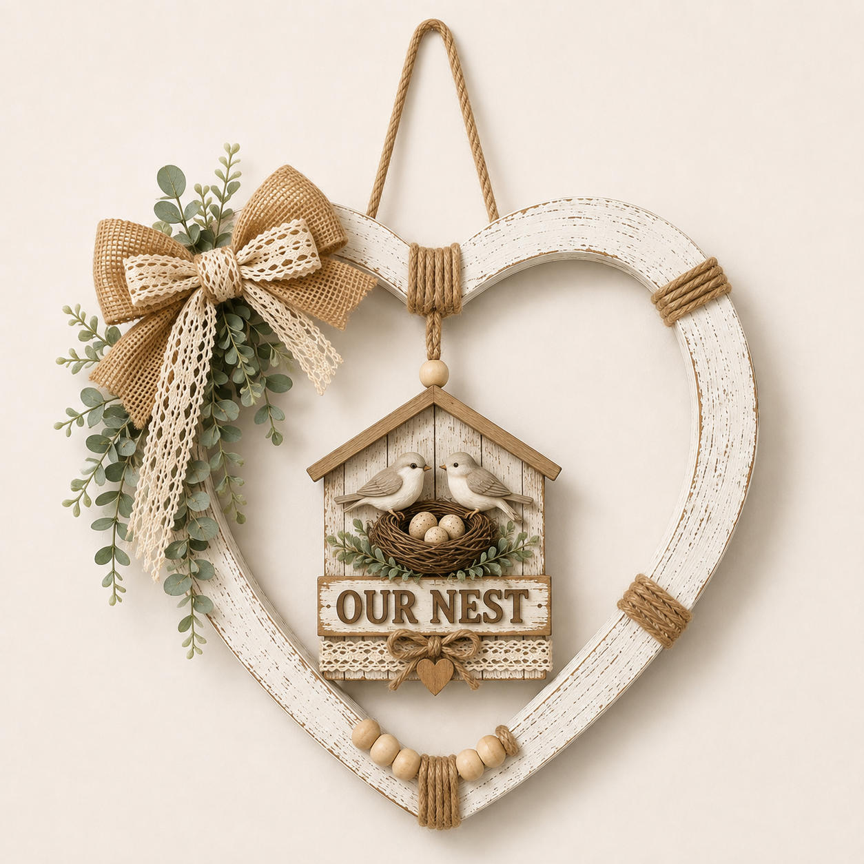 Rustic Farmhouse Heart Wall Decor with “Home” Sign-Farmhouse Hanging Collection