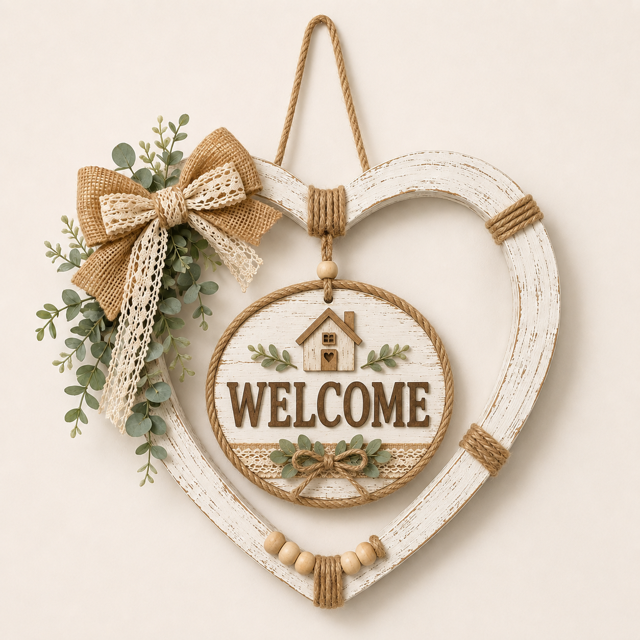 Rustic Farmhouse Heart Wall Decor with “Home” Sign-Farmhouse Hanging Collection