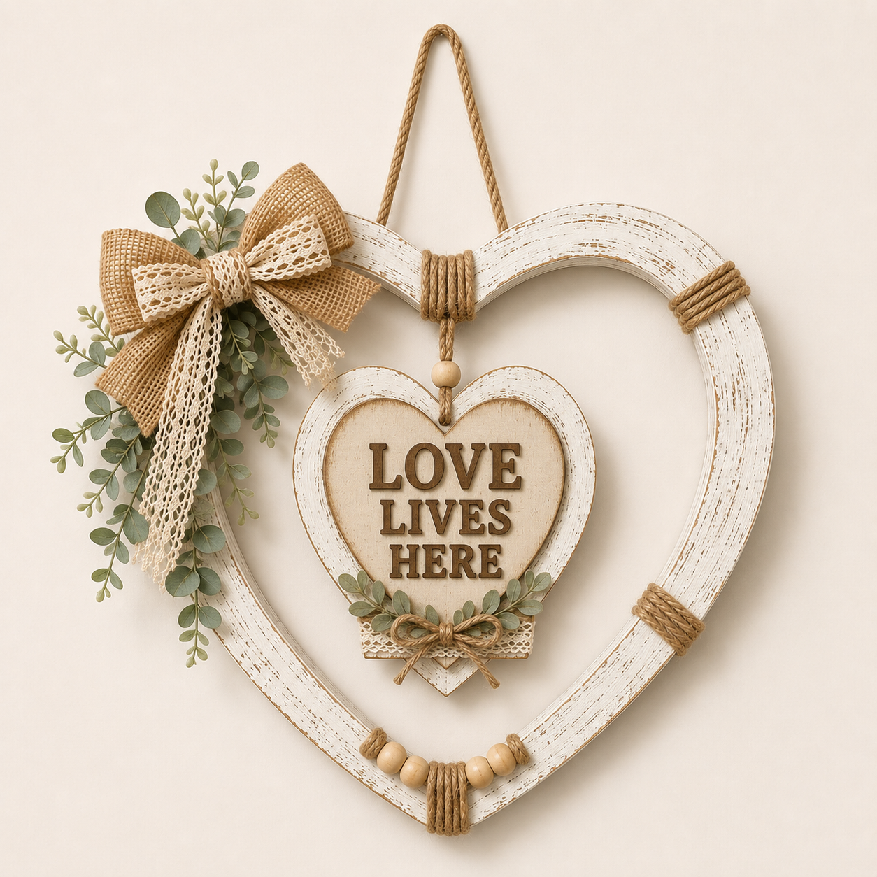 Rustic Farmhouse Heart Wall Decor with “Home” Sign-Farmhouse Hanging Collection