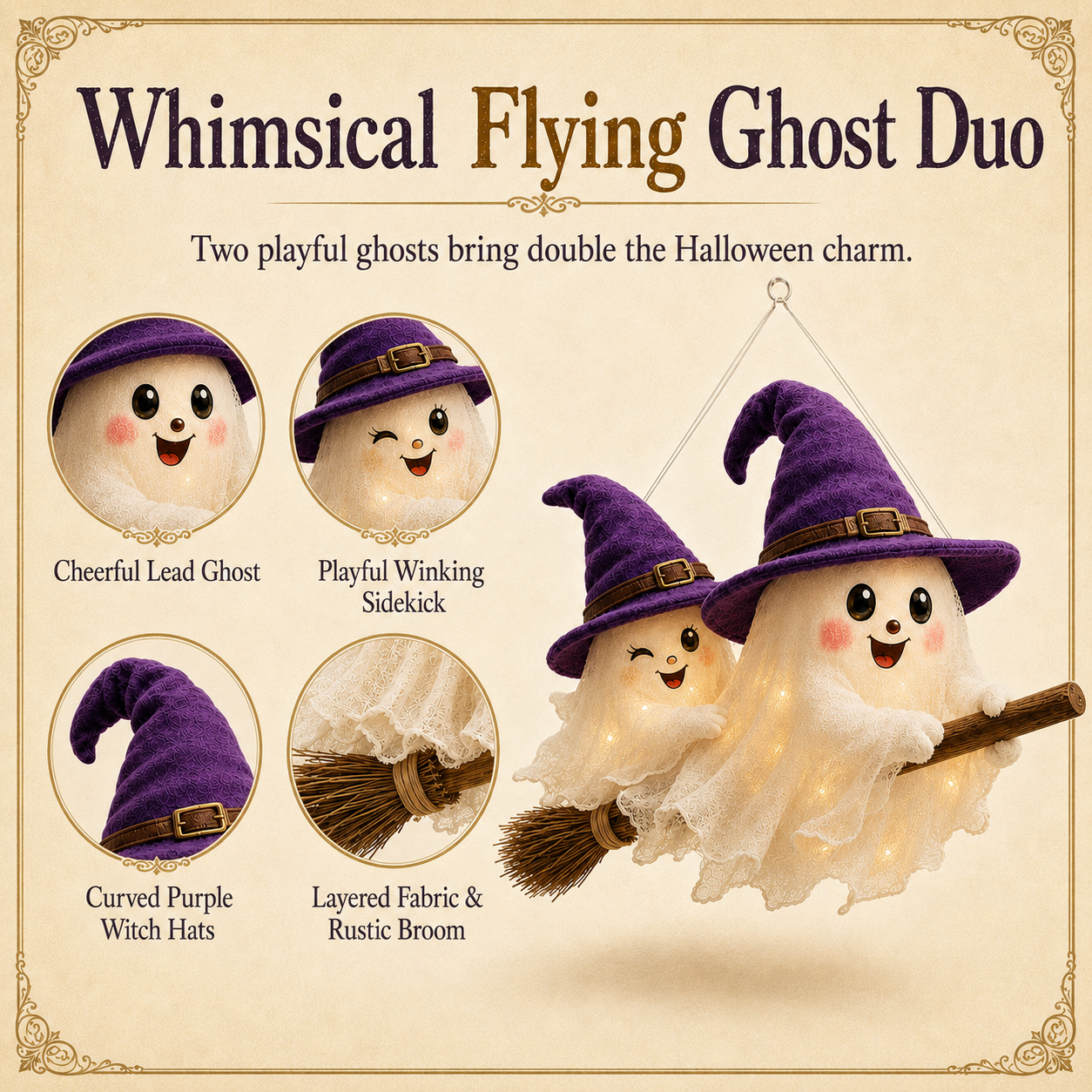 Moonlight Mischief Lighted Ghost Broom Hanger