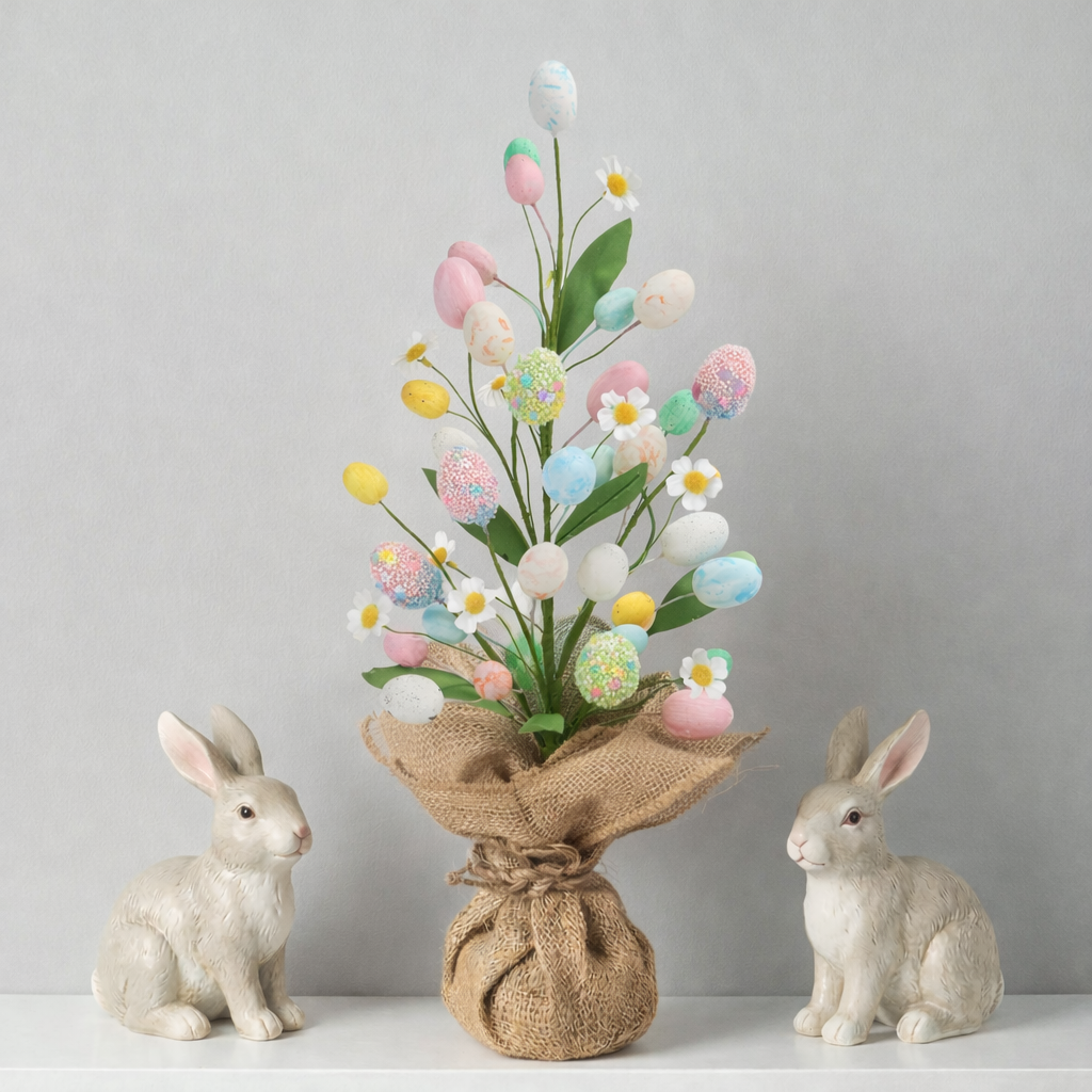Easter Table Tree Decoration, Artificial Easter Egg Tree with Burlap Base, 