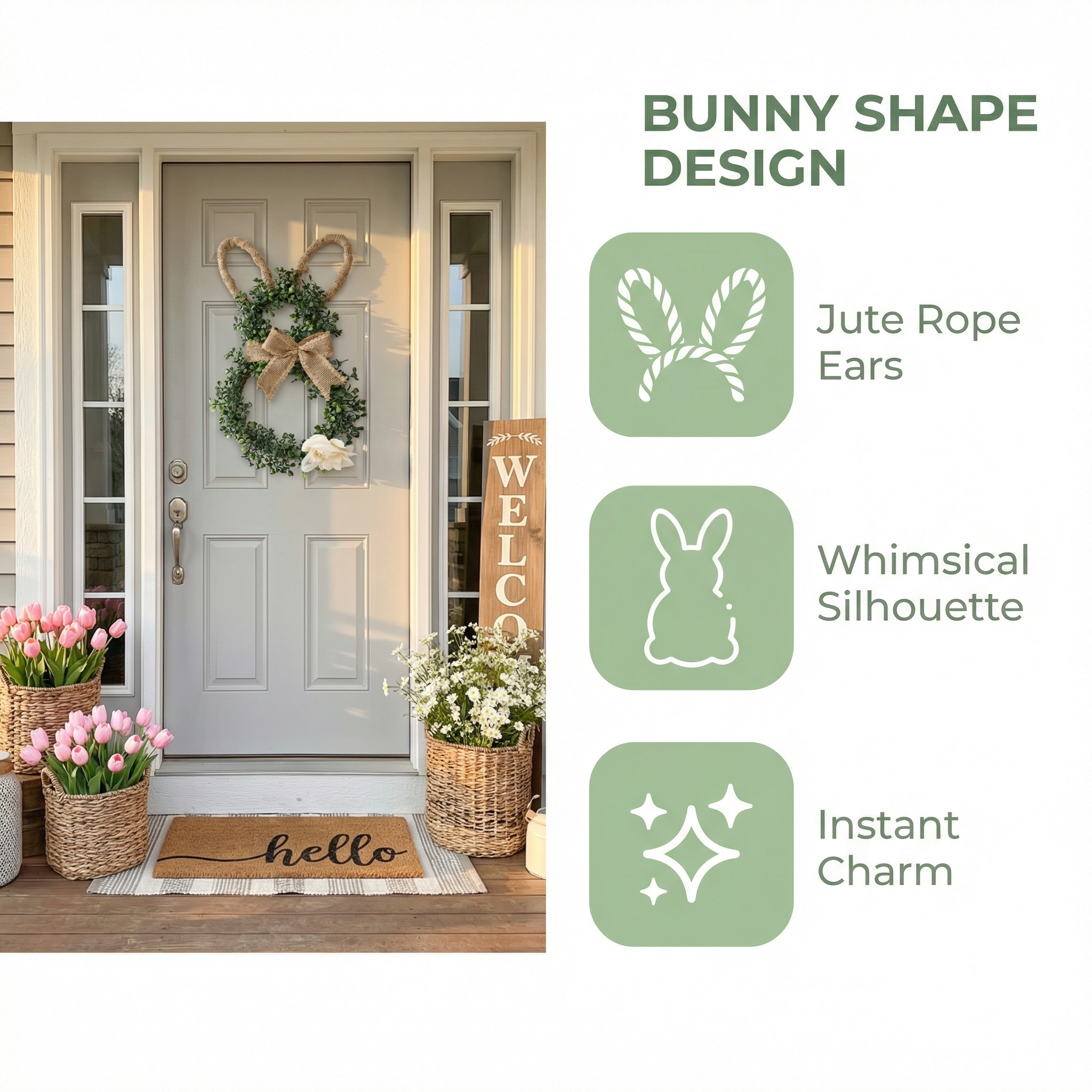 Easter Bunny-Themed Artificial Flower Wreath 