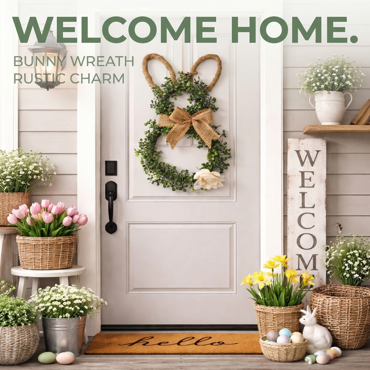 Easter Bunny-Themed Artificial Flower Wreath 