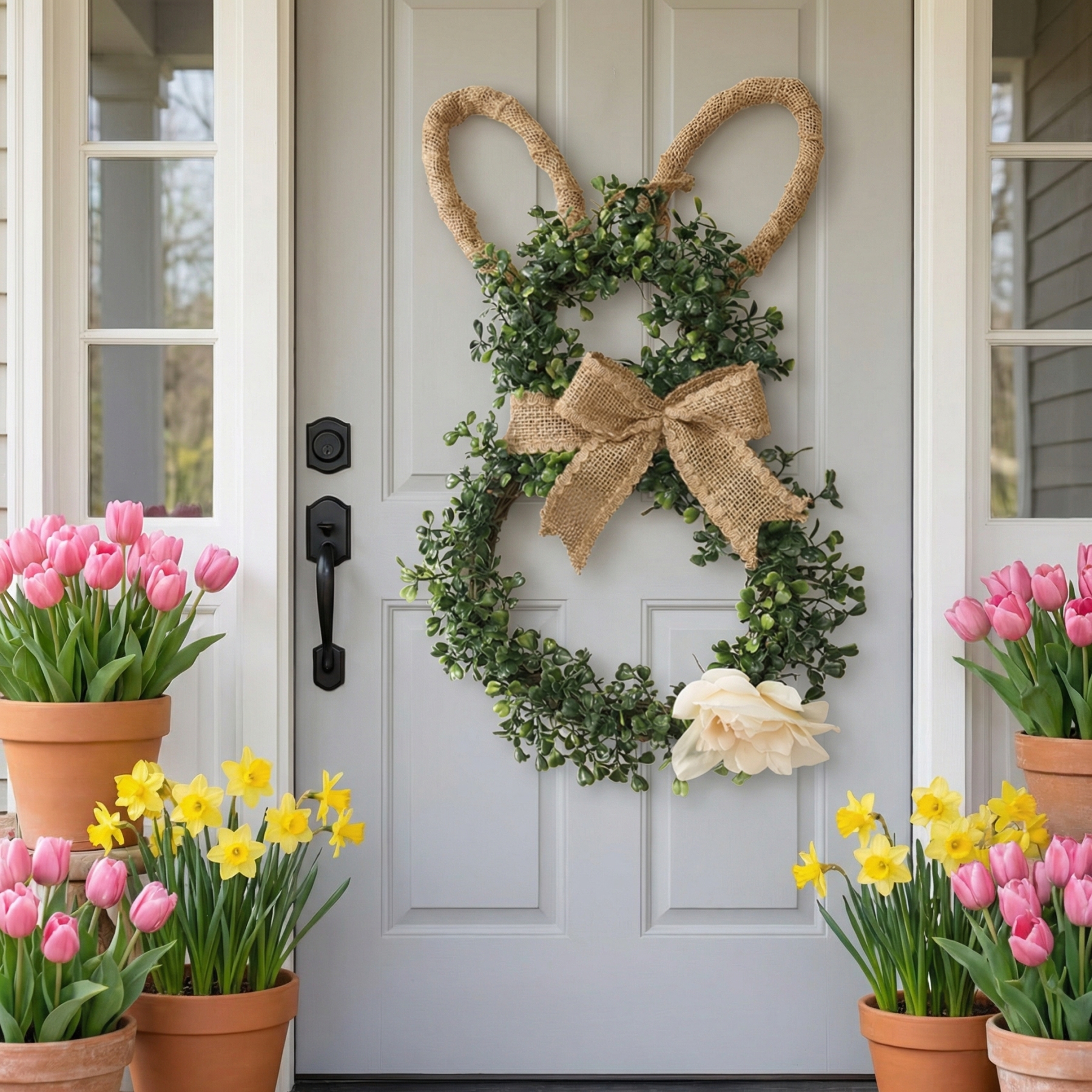 Easter Bunny-Themed Artificial Flower Wreath 
