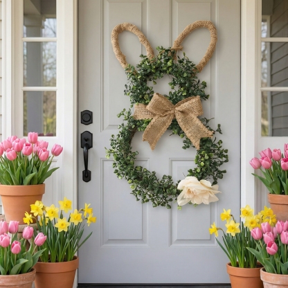 Easter Bunny-Themed Artificial Flower Wreath 