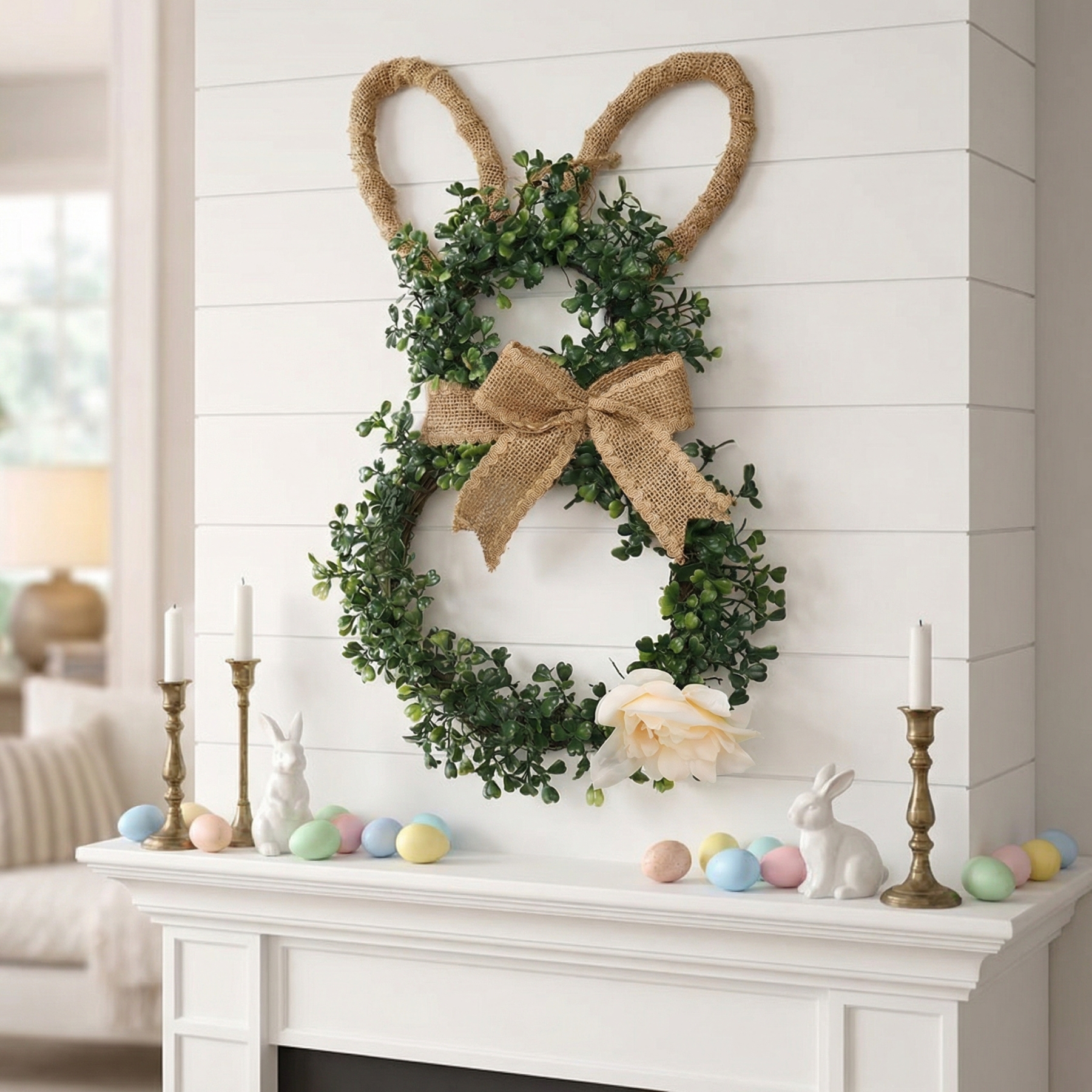Easter Bunny-Themed Artificial Flower Wreath 