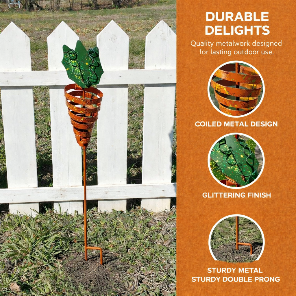 Glittery Metal Carrot Yard Stake, 20" Tall – Easter Garden Stake for Outdoor Lawn, Planter & Flower Bed Decoration