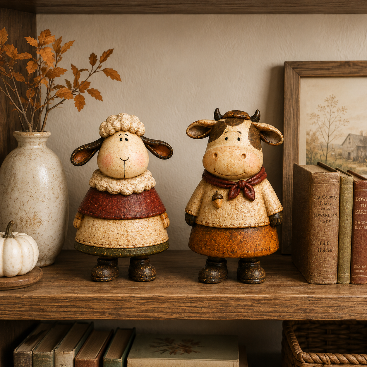 Vintage Harvest Sheep & Cow Figurines