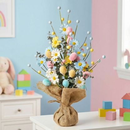 Easter Table Tree Decoration, Artificial Easter Egg Tree with Burlap Base, 