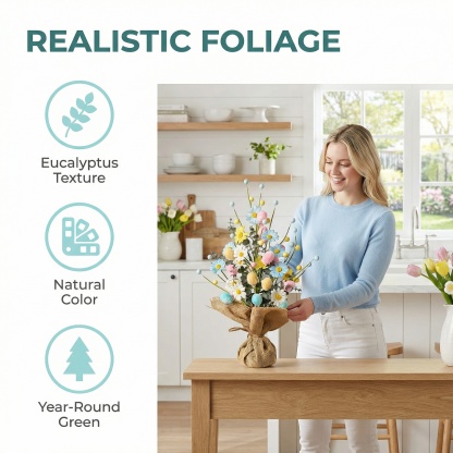 Easter Table Tree Decoration, Artificial Easter Egg Tree with Burlap Base, 