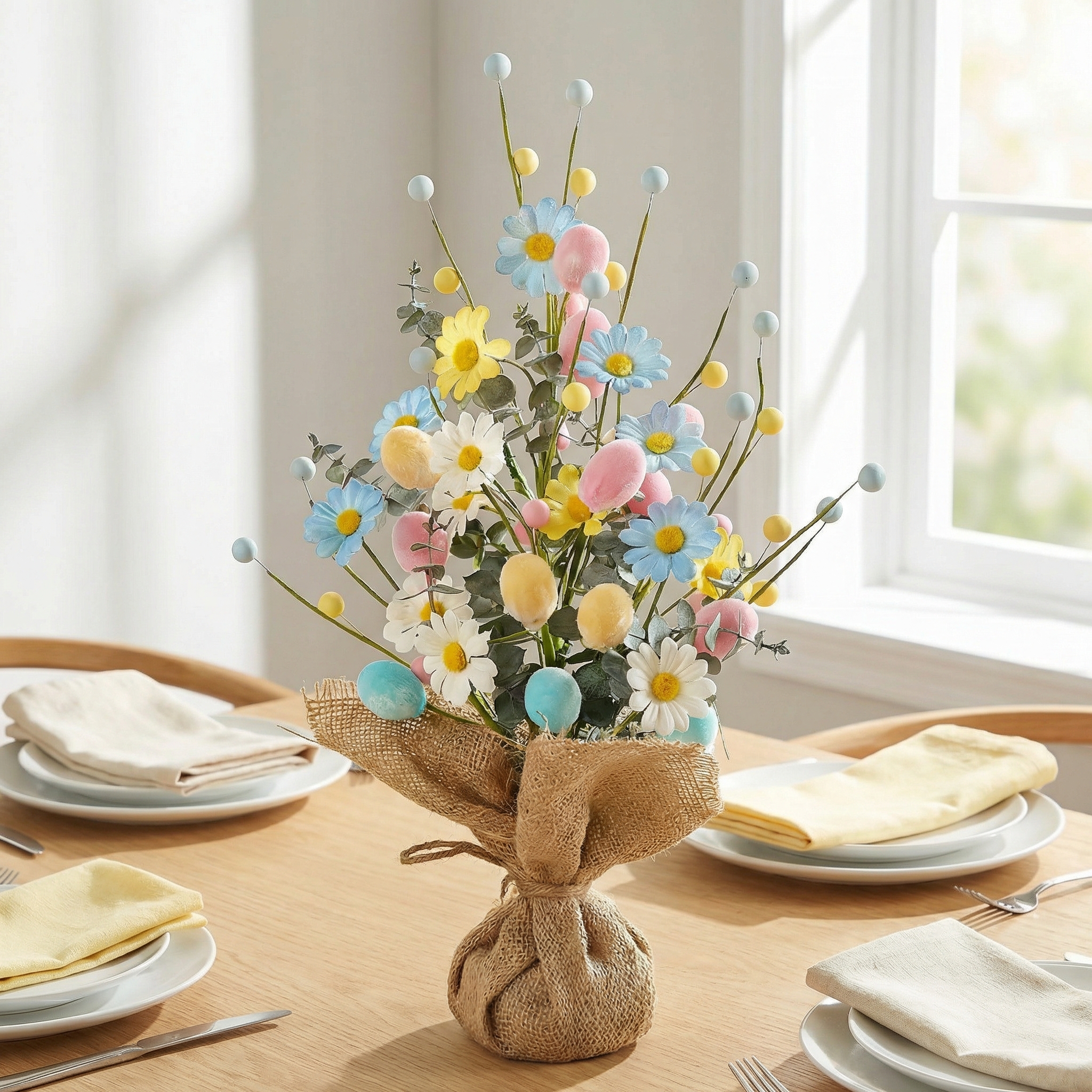 Easter Table Tree Decoration, Artificial Easter Egg Tree with Burlap Base, 