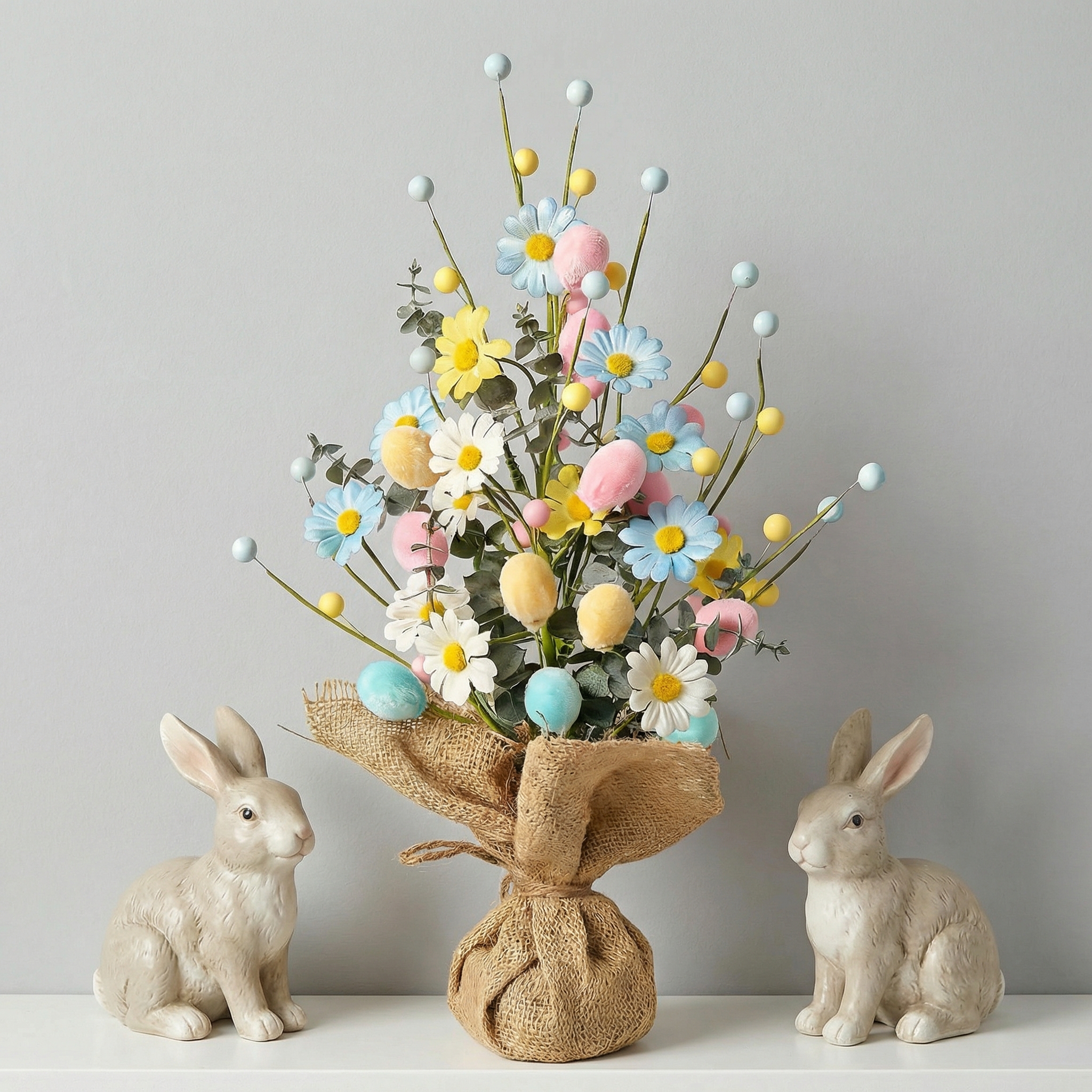 Easter Table Tree Decoration, Artificial Easter Egg Tree with Burlap Base, 