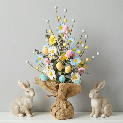 Easter Table Tree Decoration, Artificial Easter Egg Tree with Burlap Base, 