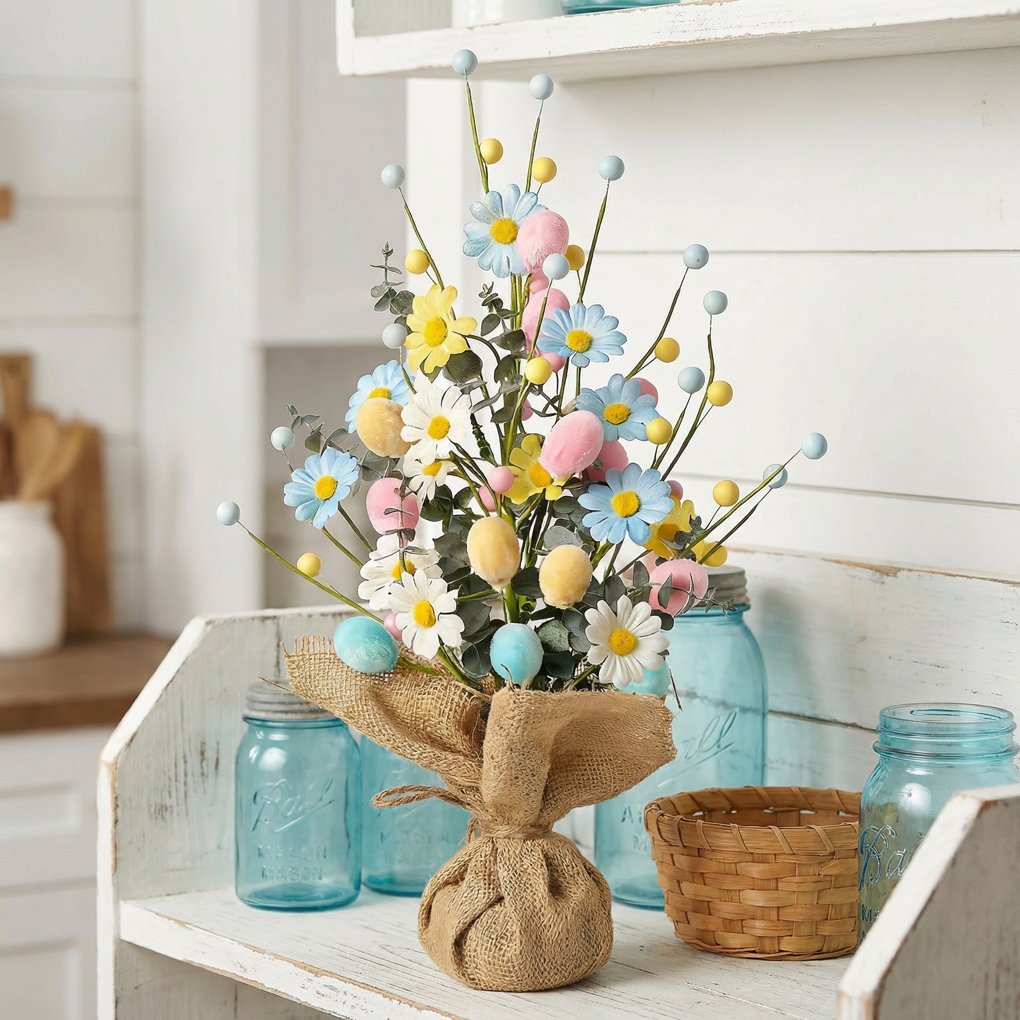 Easter Table Tree Decoration, Artificial Easter Egg Tree with Burlap Base, 
