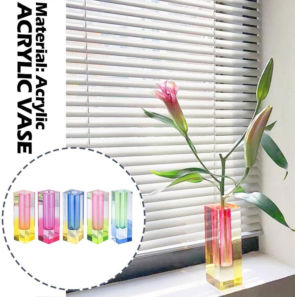 Acrylic Crystal Rainbow Color Square Bud Vase