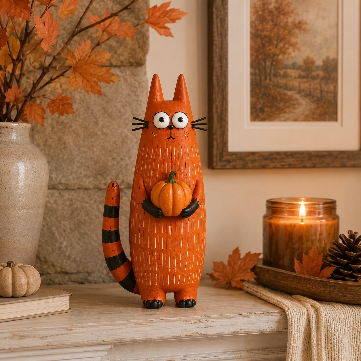 Autumn Whimsical Harvest Cat Figurine  