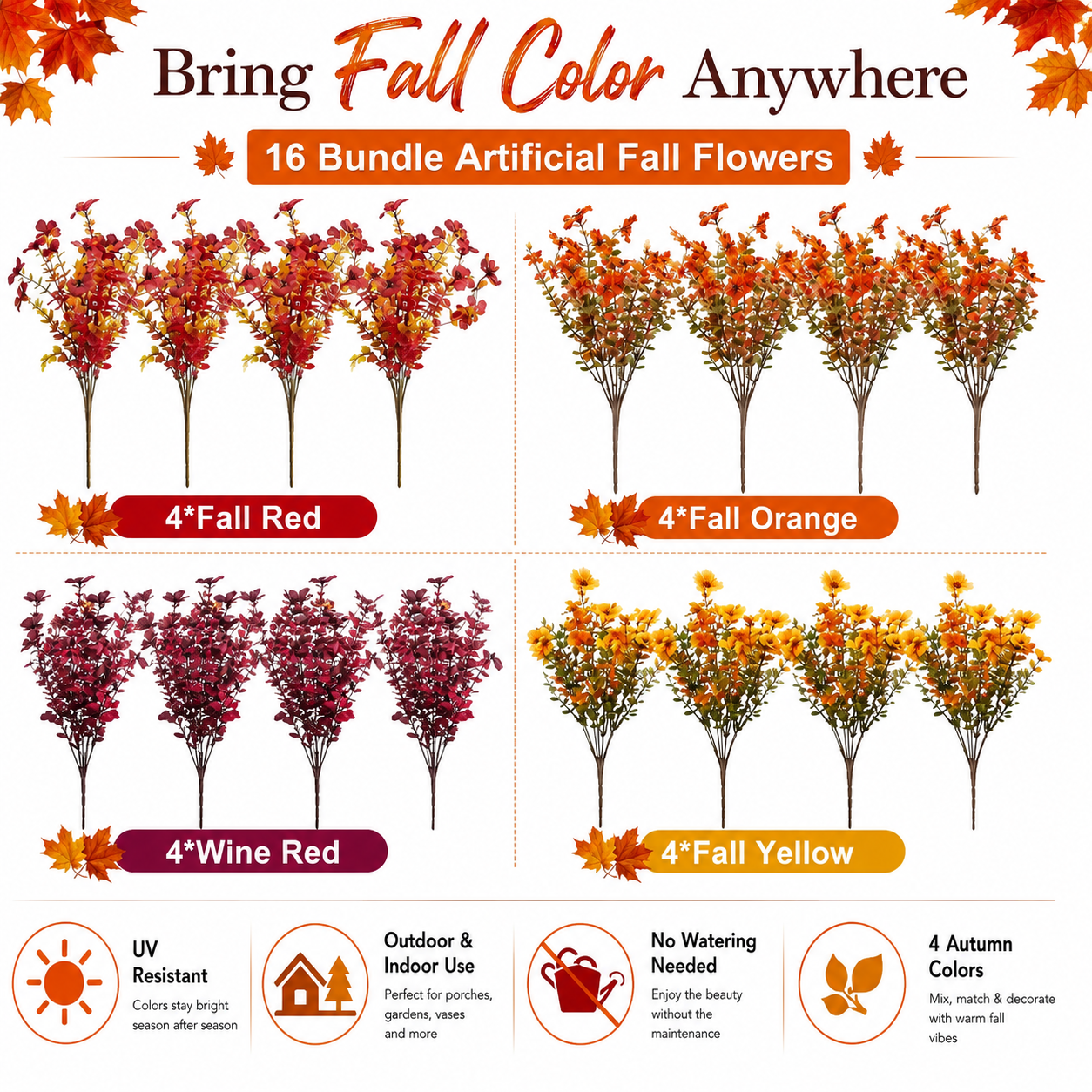 🔥LAST DAY 50% OFF🔥 Artificial Fall Flowers Outdoor ，UV Resistant