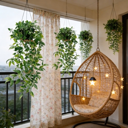 Lifelike Faux Hanging Vine Plant with Pot