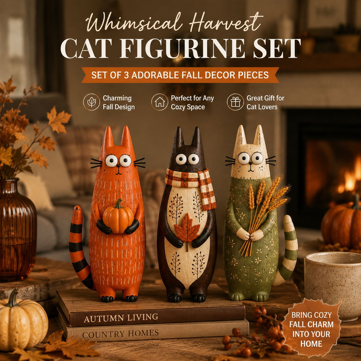 Buy More Save More--Autumn Whimsical Harvest Cat Figurine  