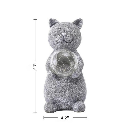 Solar-Powered Outdoor for Cat Statue with Auto-On LED Light 