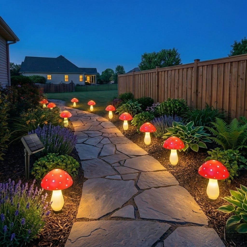 Red Mushroom Solar Lights for Outdoor Garden Decor